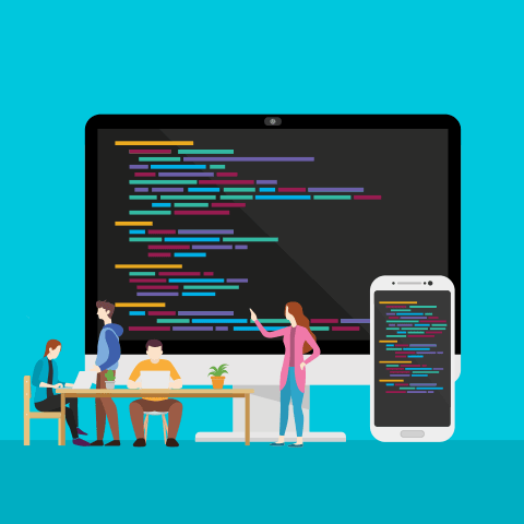 Answer Engine Optimisation: How AI Is Reshaping Ecommerce Strategy Computer, showing code, with workers discussing strategy