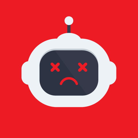 Why AI Crawlers Are Ignoring Your PDPs Sad robot, reminiscent of an error message, with red background